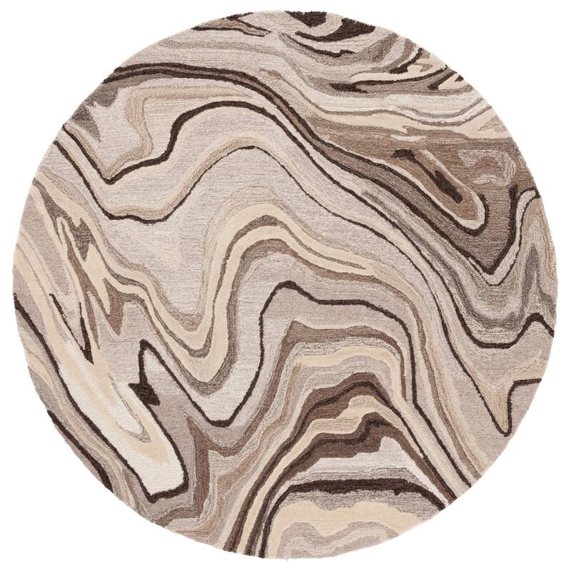 SAFAVIEH Handmade Metro Diethild Modern Abstract Wool Rug - 6' Round - Brown/Ivory - Round