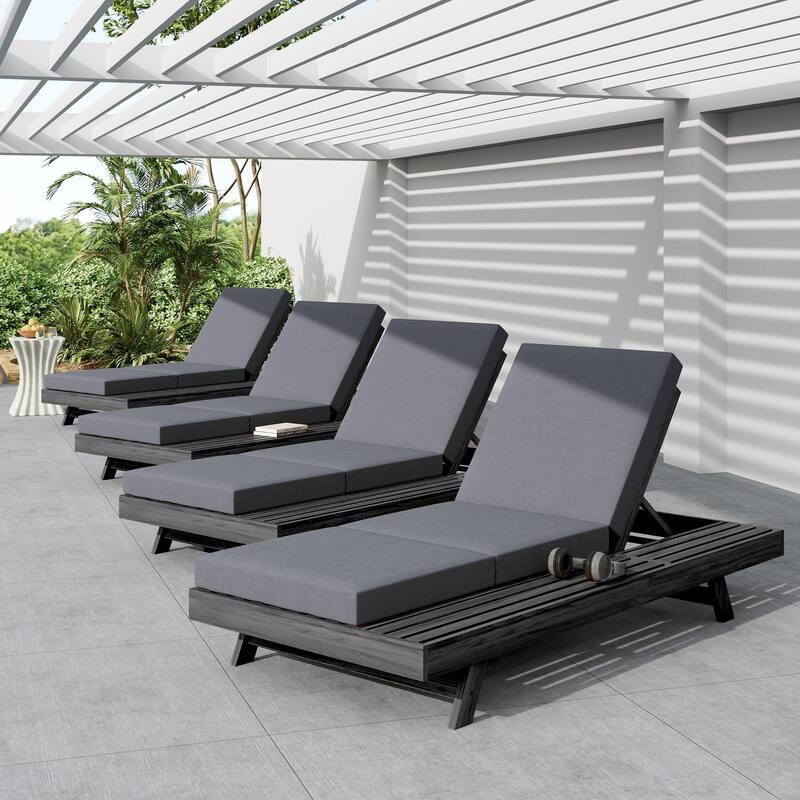 Christopher Knight Home - Calder Modern Outdoor Acacia Wood 4-Position Adjustable Chaise Lounge with Triple-Fold Cushion - 79"L