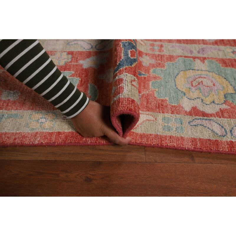 All-Over Orange Oushak Vegetable Dye Area Rug Handmade Wool Carpet - 8'11"x 11'8"