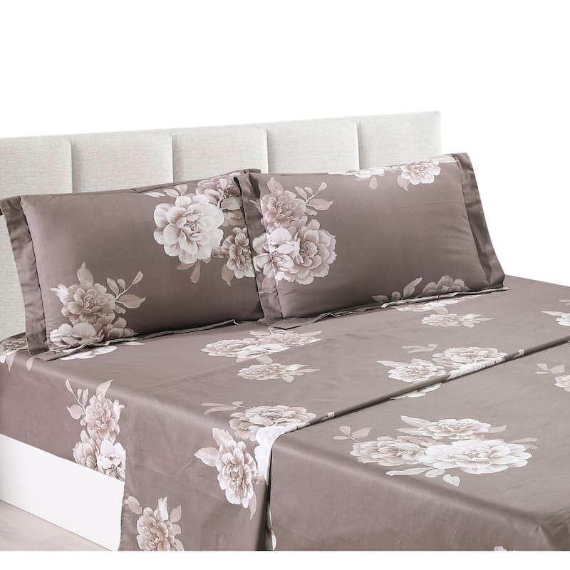 Marrisa Brown Floral 100% Cotton Sheet set with pillowcase - On Sale ...