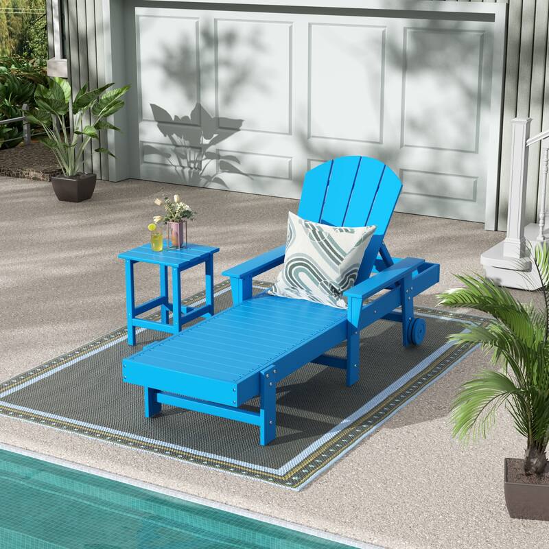Polytrends Laguna Hdpe All Weather Outdoor Patio Pool Reclining Chaise Lounge With Side Table (2-Piece Set) - Pacific Blue