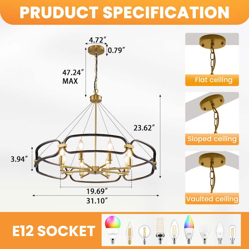 Industrial 4-Light Chandelier Light Fixture Black Gold Ceiling Light for Dining Room, Kitchen Island, Living Room