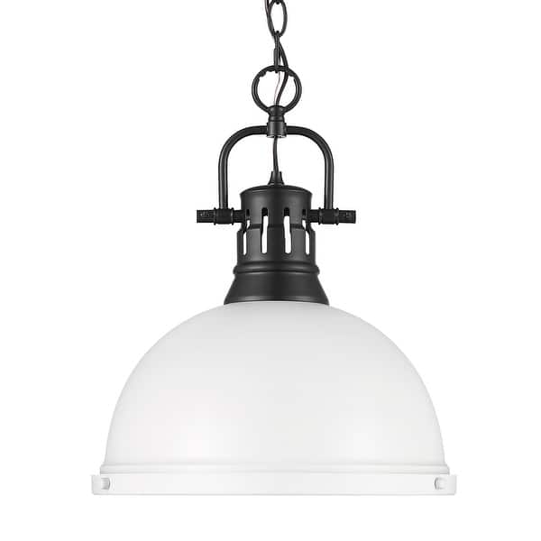 slide 1 of 1, Yep by Golden Lighting Duncan 1-light 14in Chain Hung Pendant in Matte Black and Matte White shade