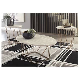 Signature Design by Ashley Tarica Gold-tone Faux Marble 3-piece Table Set