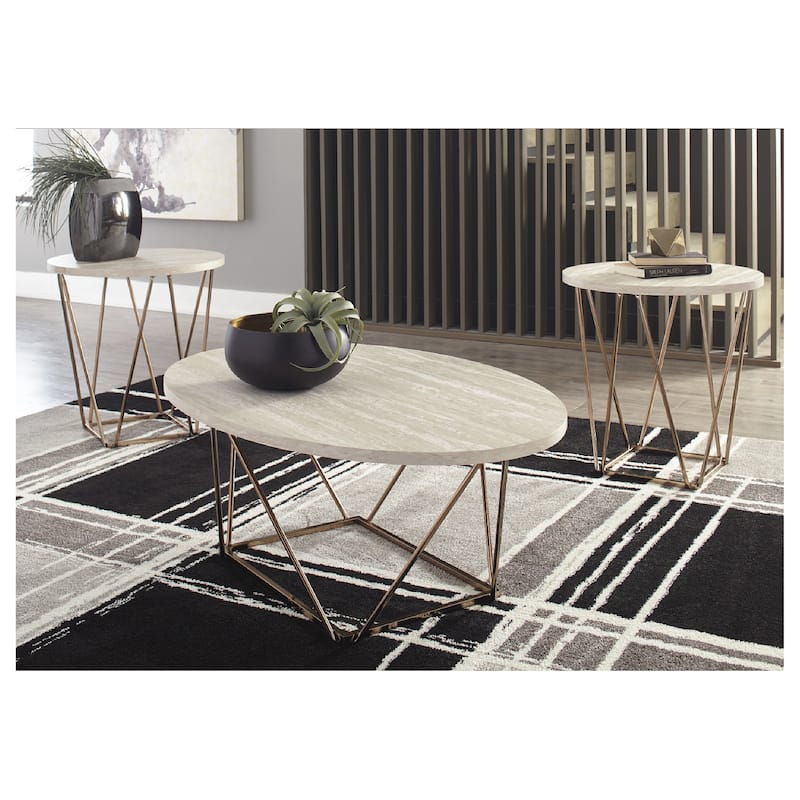 Signature Design by Ashley Tarica Gold-tone Faux Marble 3-piece Table Set - Off White - MDF