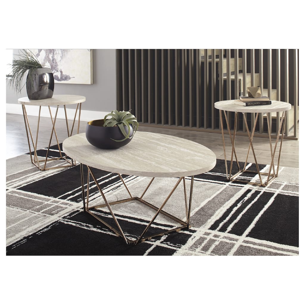 Signature Design by Ashley Tarica Gold-tone Faux Marble 3-piece Table Set