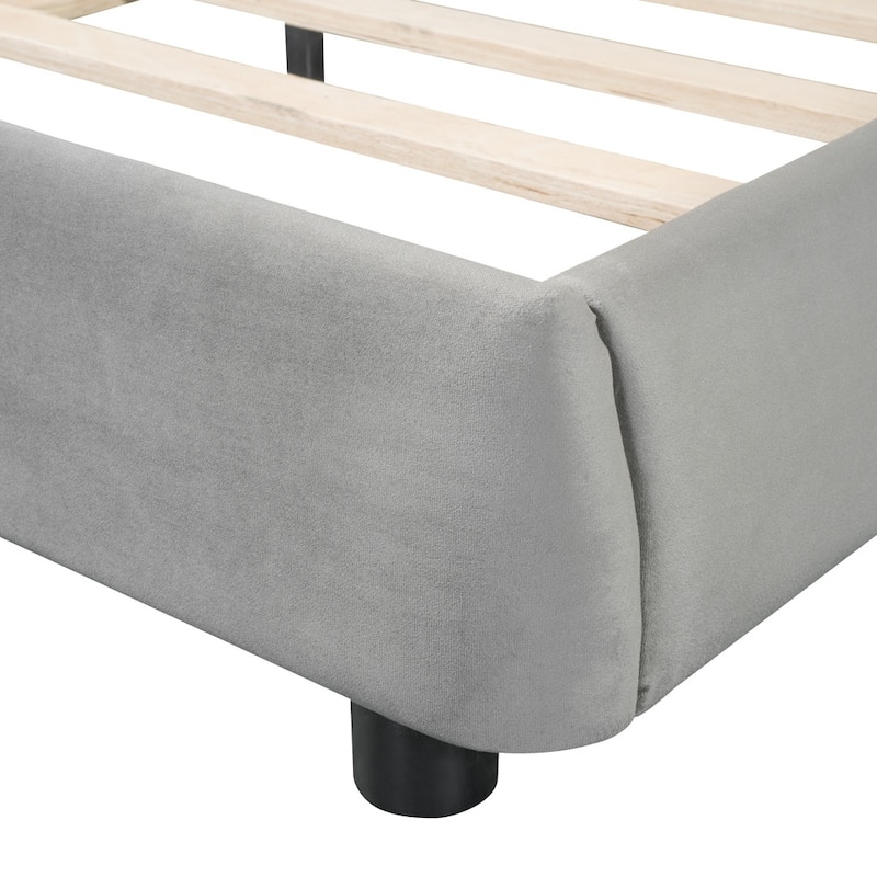 HomeRoots Gray Tufted Velvet Upholstered Queen Bed Frame