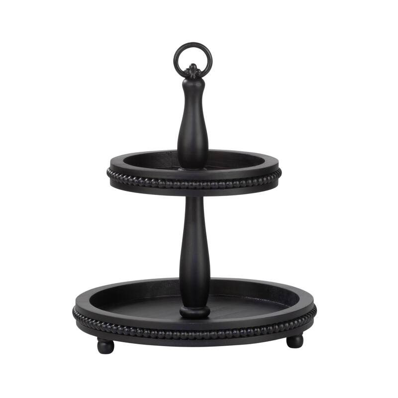 Round Tiered Wooden Beaded Stand - 2 Tiers - Black