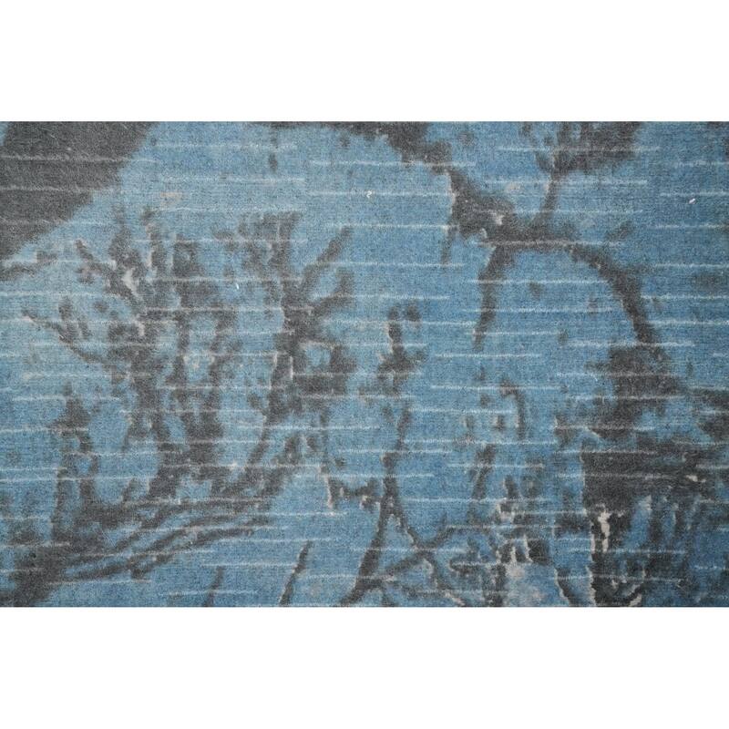 Hand Knotted Oriental Viscose Silk Carpet Modern Abstract Navy Blue & Blues Abstract Runner Rug - 4' 8'' X 2' 4''