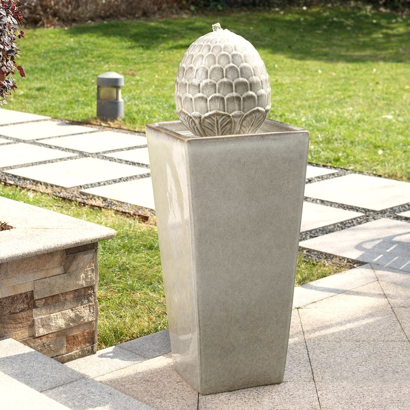 36"H Oversized Artichoke Pedestal LED Ceramic Fountain by Glitzhome