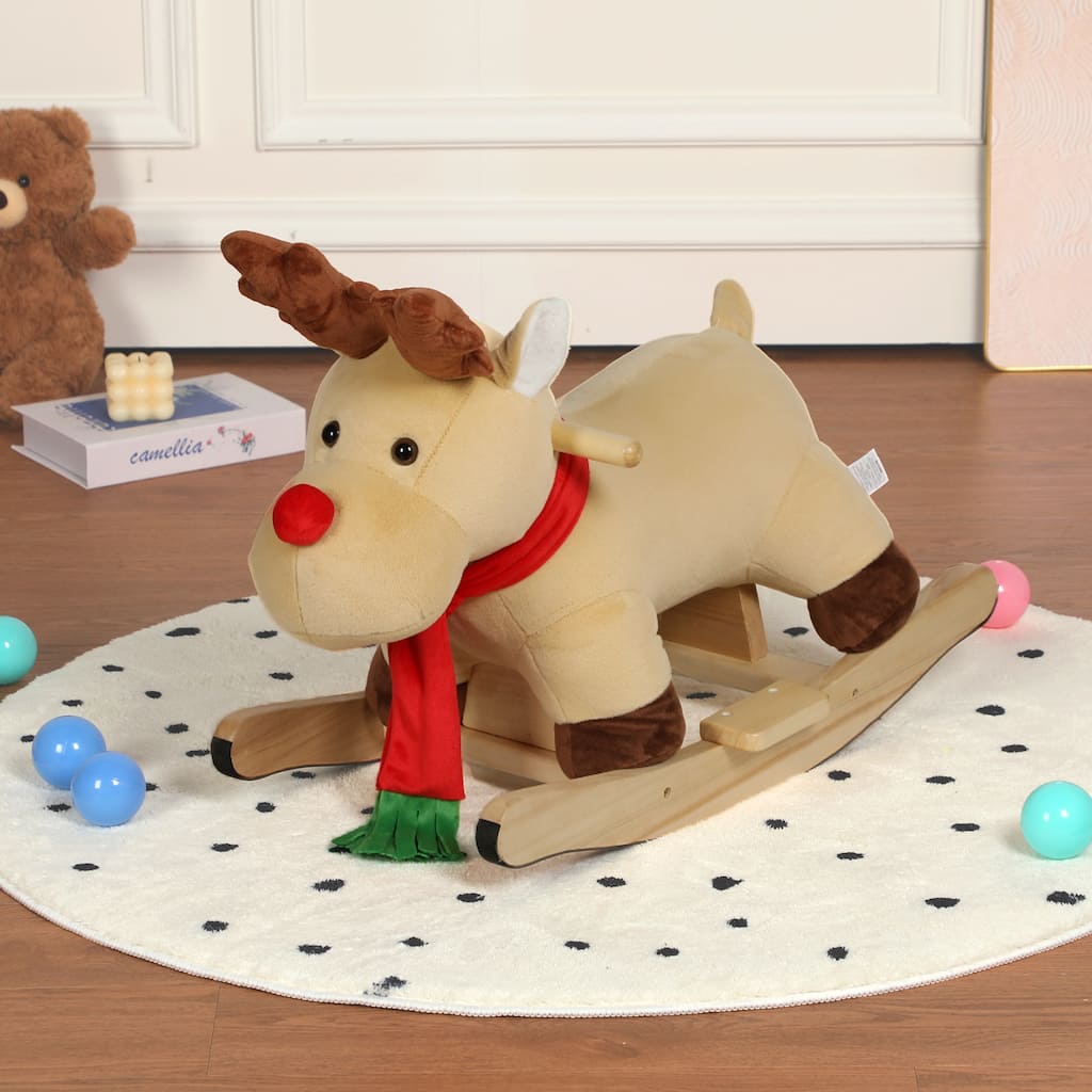 Anmytek Rocking Christmas Deer Toy Plush Interactive Toddler Rocker with Sound Motor Skills Gift