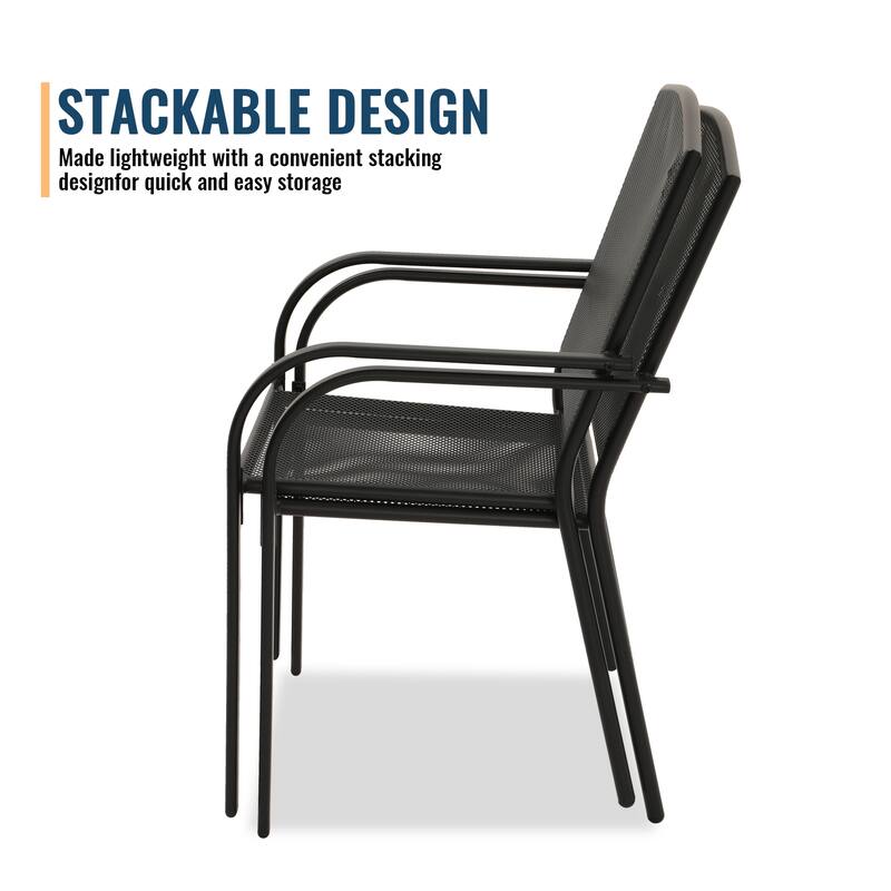Clihome Outdoor 5 Piece Patio Dining Table Steel Mesh Chair Set, Limited Time Free Patio Umbrella