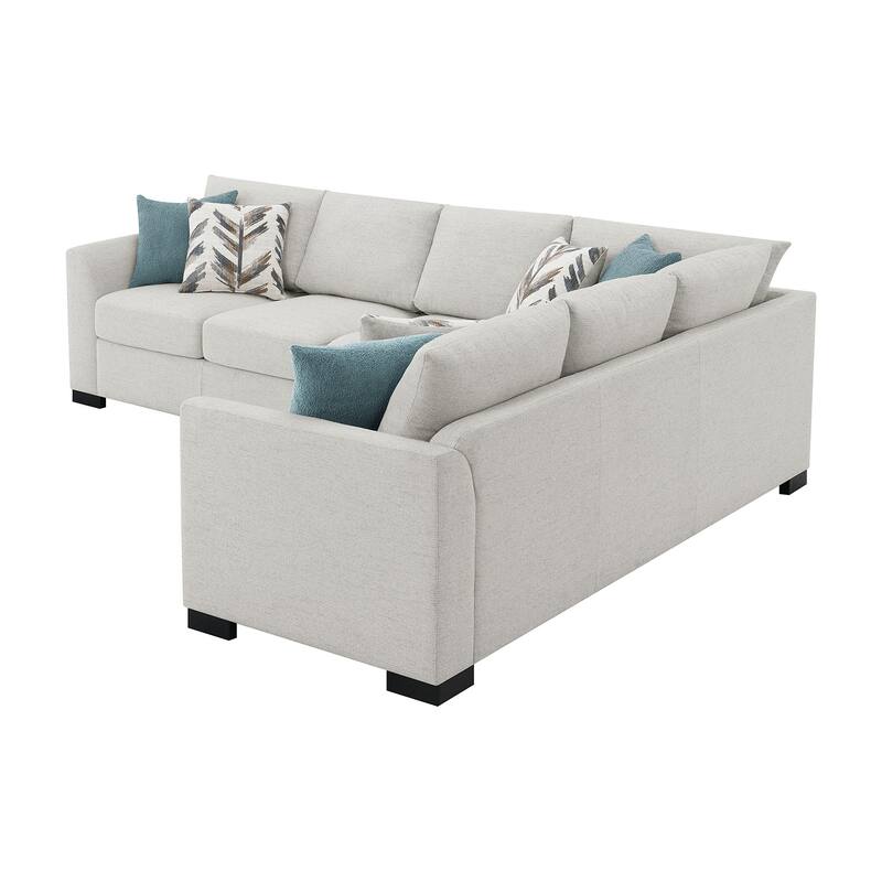 Chenille Upholstered Sleeper Sectional Sofa with 6 Pillows in Greige