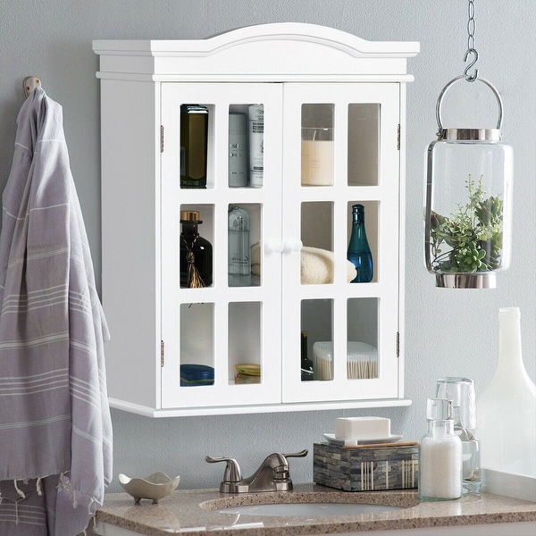 Wall-Mount Bathroom Storage Cabinet Medicine Organizer Double Doors Shelved New