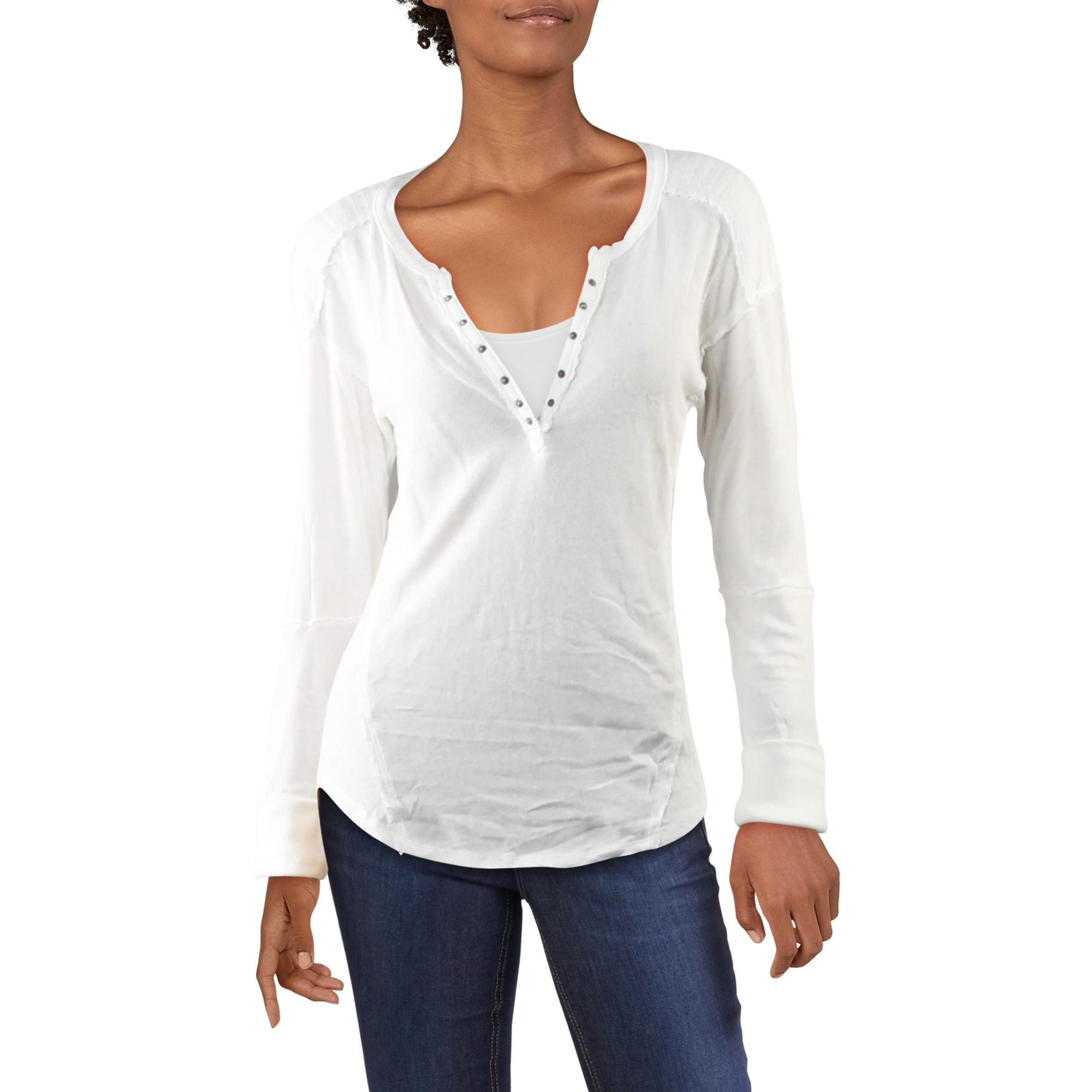 Womens white henley long sleeve Clearance