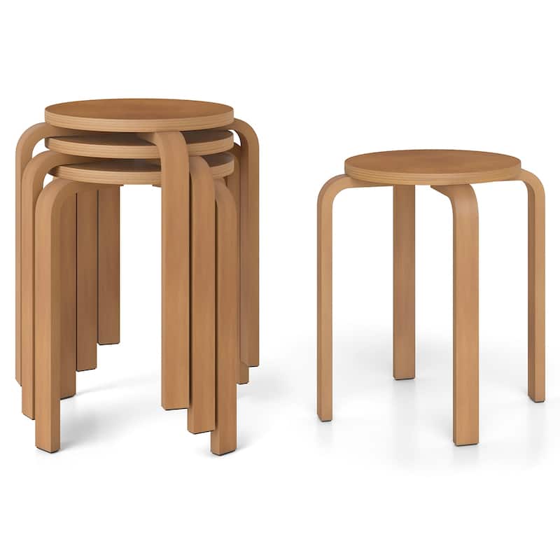 Gymax Set of 4 18'' Stacking Stool Round Dining Chair Backless Wood - Walnut - Set of 2