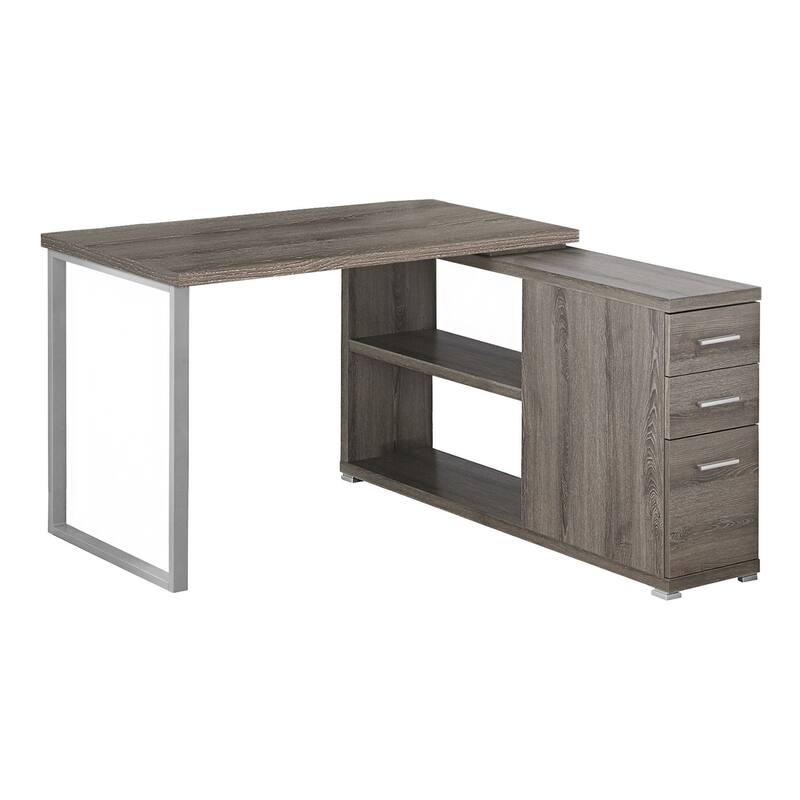 L-Shaped Computer Desk with Storage Drawers, Adjustable Shelf, Metal Base - taupe