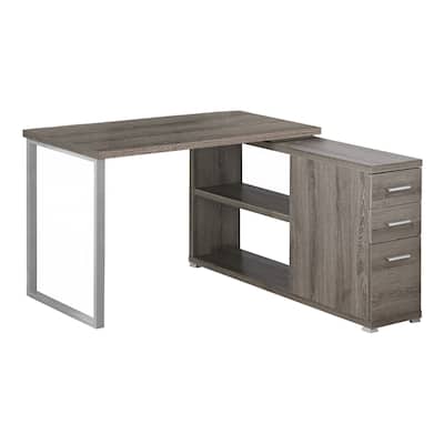 L-Shaped Computer Desk with Storage Drawers, Adjustable Shelf, Metal Base