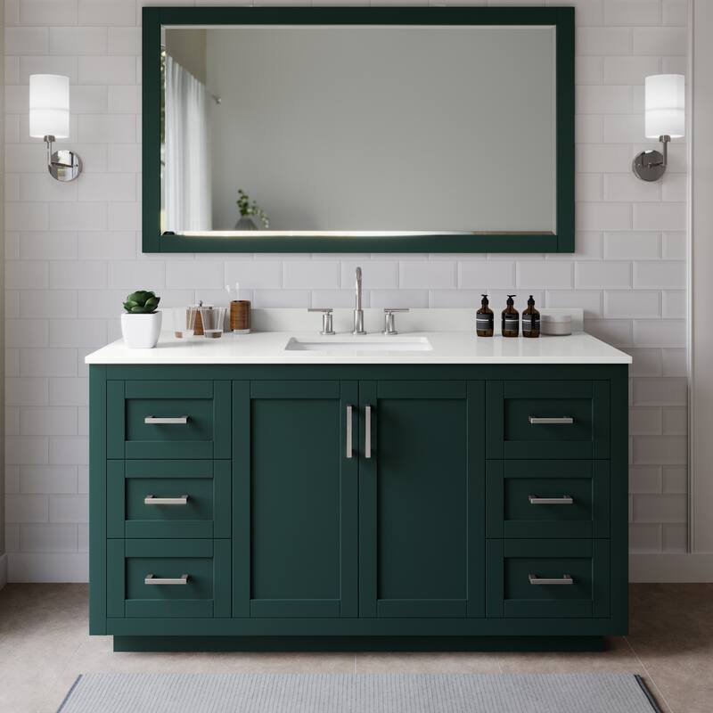 Wyndham Collection WCF292966S-QTZ-US3MXX Miranda 66" Free Standing - Green / White Quartz Top / Brushed Nickel Hardware