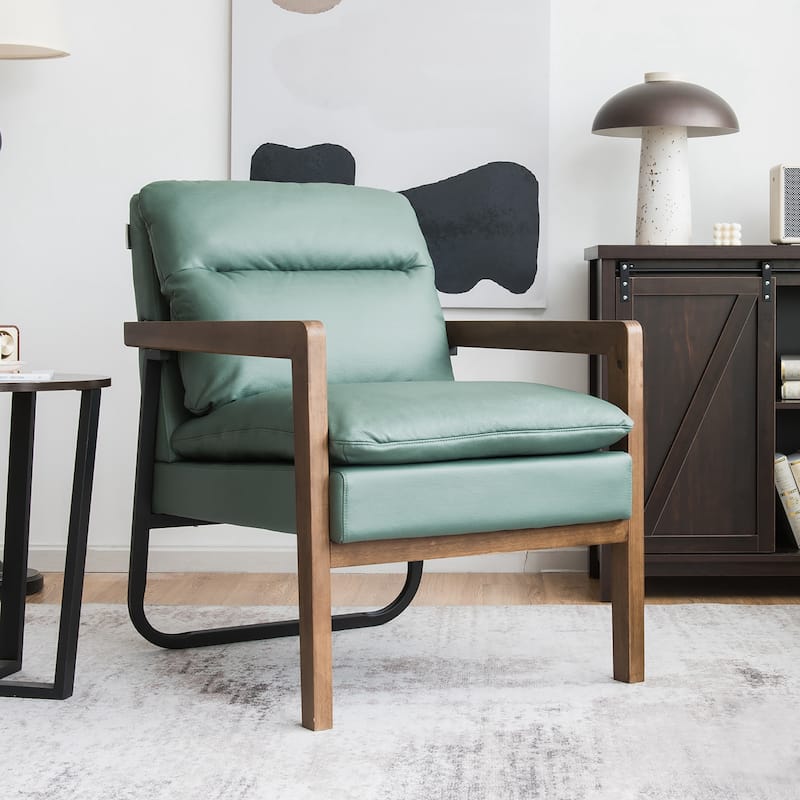 Costway Modern Accent Armchair Lounge Chair w/ Rubber Wood Legs & - 34.5'' x 26.5'' x 36''