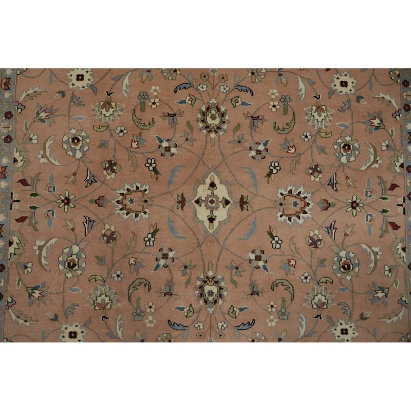 Hand Knotted Oriental 100% Wool Carpet Traditional All-Over Pink Kashan Area Rug - 8' 11'' X 6' 2''