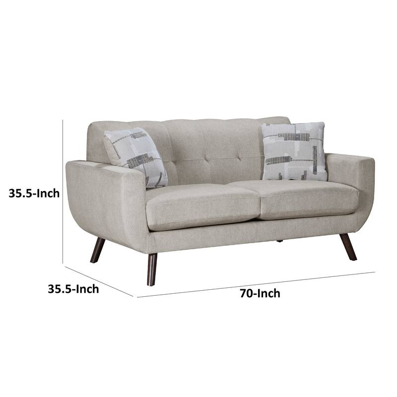 Jany Loveseat with 2 Pillows, 70 Inch, Tan Gray Microfiber, Brown Legs