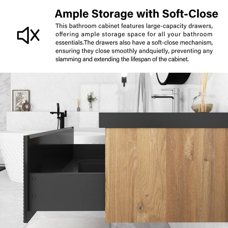 MDF Wall-Mounted Bathroom Vanity Set with Integrated Resin Sink with Drain in Matte Black