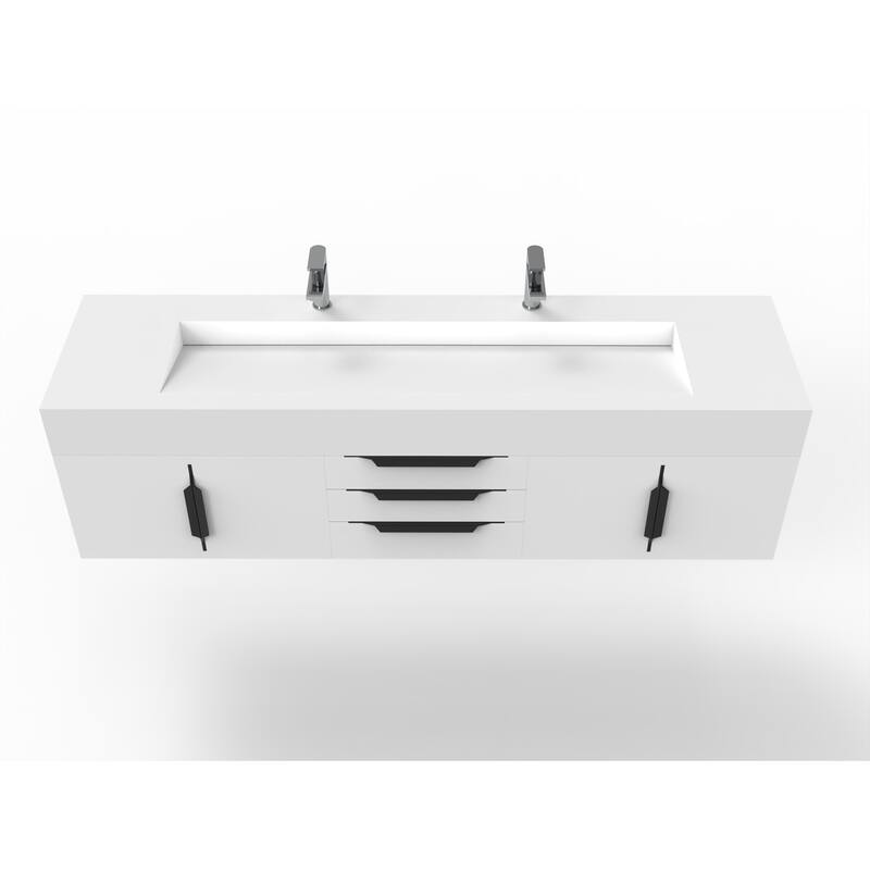 Nile 72" Wall Mounted Bathroom Vanity Set w/ White Top
