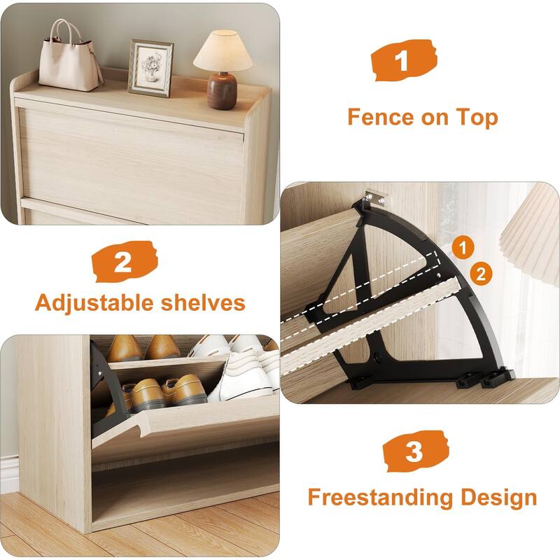 Shoe Cabinet with 3/2/4 Flip Drawers, Modern Shoe Storage for Entryway, Wooden Shoe Organizer Cabinet
