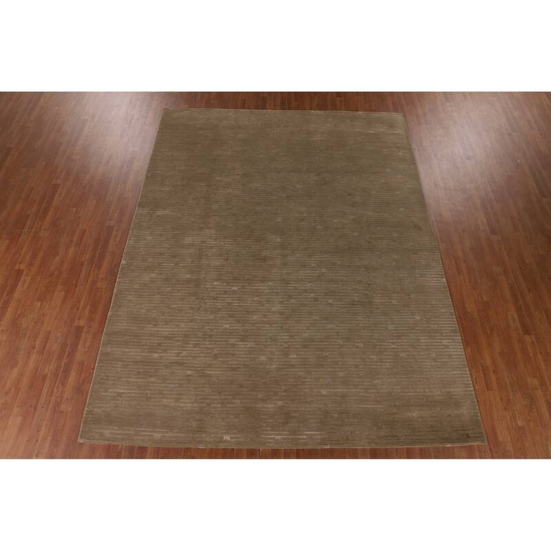 All-Over Striped Nepalese Area Rug Hand-Knotted Wool Carpet - 9'2" x 11'8"