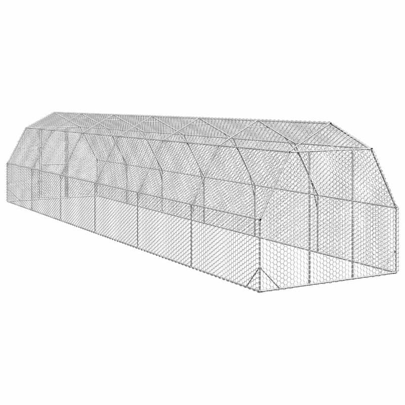 vidaXL Chicken Run Gray Galvanized Steel Durable Chicken Run - 98.4 x 39.6 x 88.8