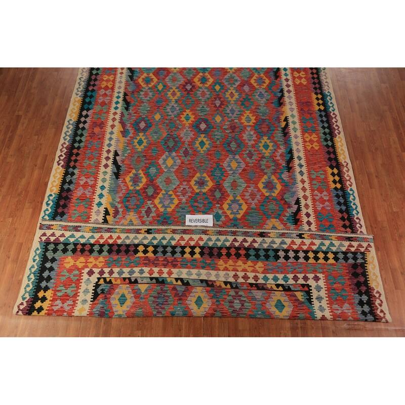 Southwestern Style Kilim Oriental Large Rug Hand-Woven Wool Carpet - 10'0"x 16'1"
