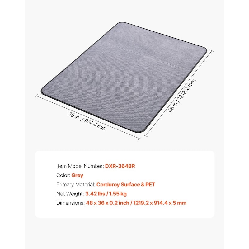 Grey Corduroy Gaming Chair Mat 36x48 in Non-Slip Floor Protector