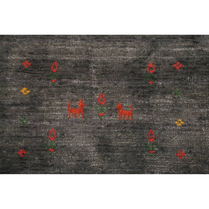 Dark Gray & Green Gabbeh Oriental Area Rug Hand-Knotted Wool Carpet - 7'11" x 9'10"