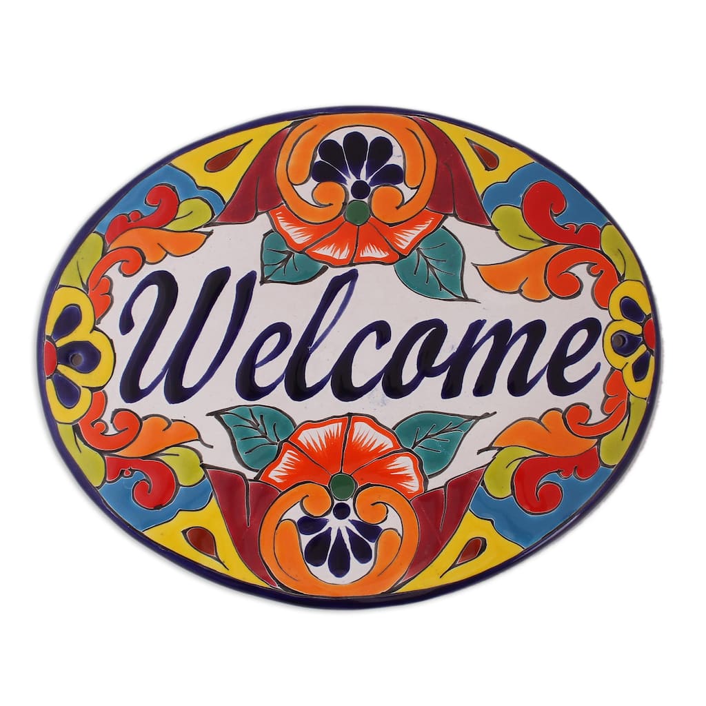 Novica Handmade Talavera Welcome Ceramic Wall Sign
