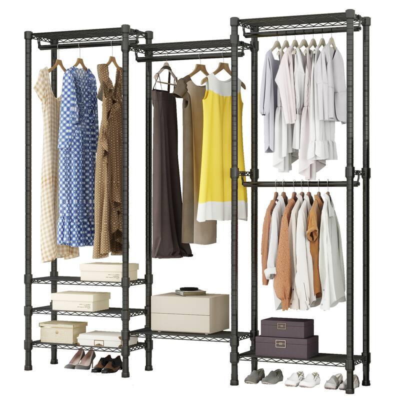 Moasis Heavy Duty Walk-in Closet Shelves System with 3 Hanging Rods And 8 Shelves - Black