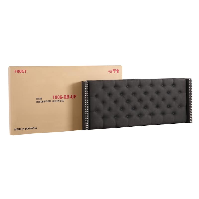 Black Queen Bed with Transitional Upholstered Frame, Plush Headboard and Sleek Finish for Comfortable Bedroom Retreats