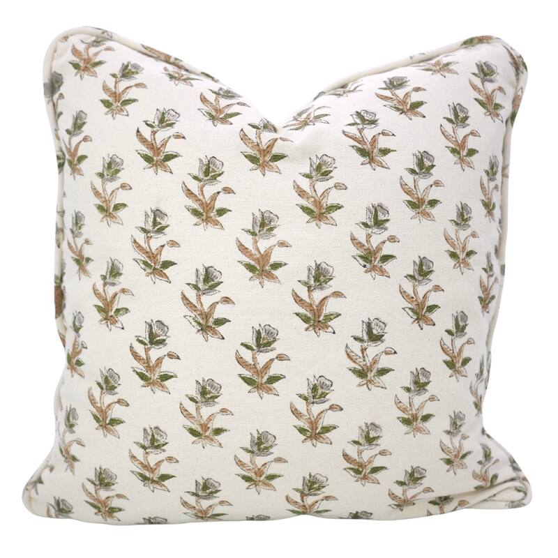 Fabdivine Handmade Floral Block Print Soft Pure Linen Fabric Pipine Pillow Cover Decorative Cushion Case