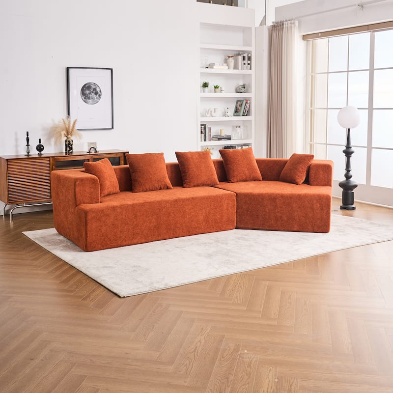 Orange Polyester Memory Foam Couch, No Installation, Deep Seat