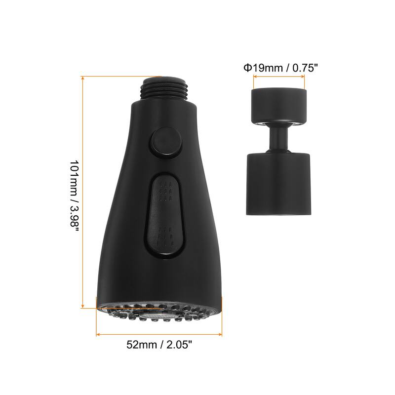 360° Swivel Kitchen Faucet Sprayer Head 3 Functions Sink Spray Nozzle - 101 x 52 mm - Black
