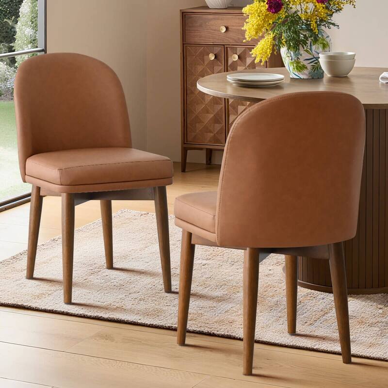 Modern Parsons Dining Chairs with Solid Wood Legs - Set of 2 - Tan-2-piece
