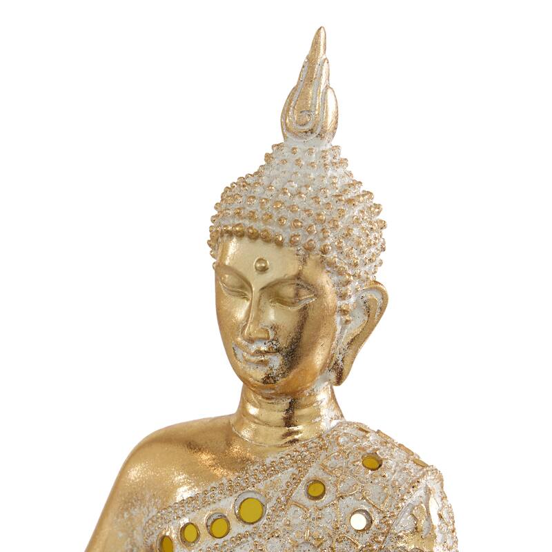 Polystone Buddha Meditating Sculpture with Engraved Carvings and Relief Detailing - Set of 2 Gold - Roche River Decor