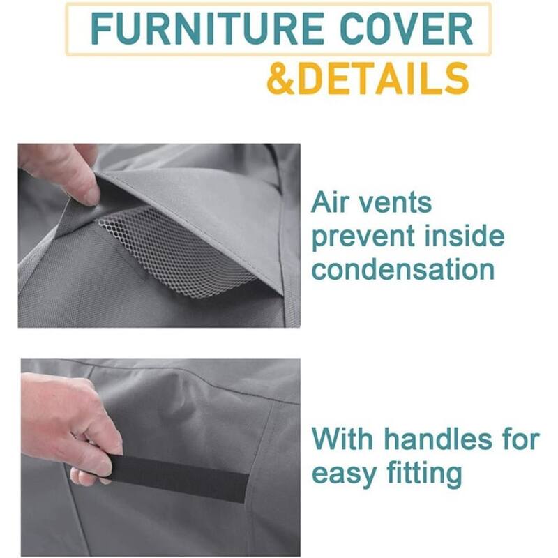 Grey Waterproof Rectangular Outdoor Table and Chair Set Cover - 98"L x 98"W x 28"H