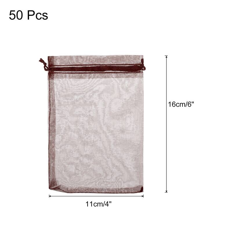 50pcs Organza Bags Drawstring Favor Pouches Sheer Mesh Bag for Gift - Brown - 4 inch x 6 inch