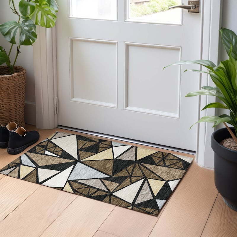 Machine Washable Indoor/ Outdoor Abstract Mosaic Chantille Rug - Brown - 1'8" x 2'6"