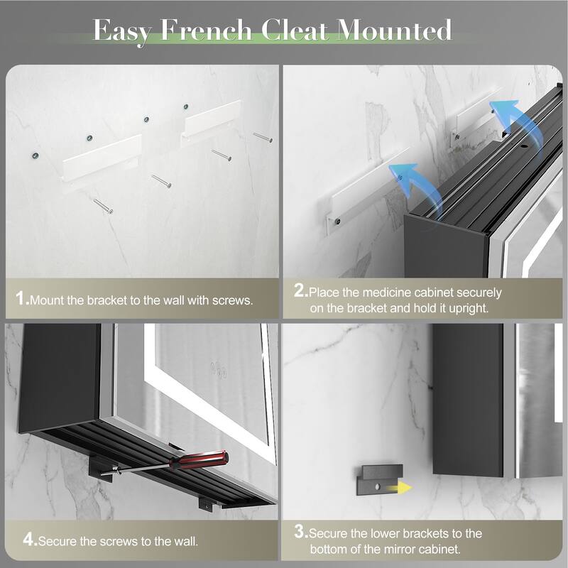 KIOTEE LED Lighted Recessed or Surface Mount Medicine Cabinet Mirror with Dimmable Light and Socket