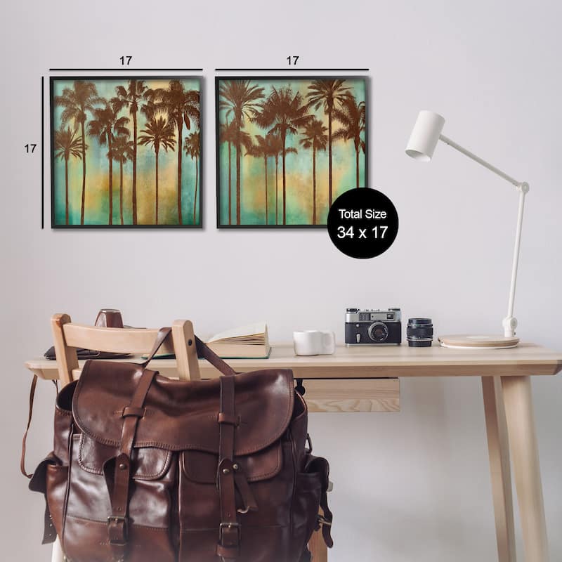 Stupell Palms on Blue & Orange Framed Giclee Art Design By John Seba (Set of 2)