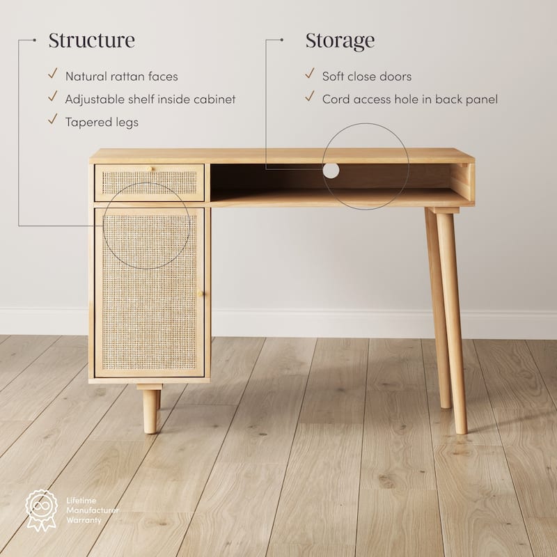 Nathan James Daisy Modern Farmhouse Desk with Storage and Brass Accent Knobs