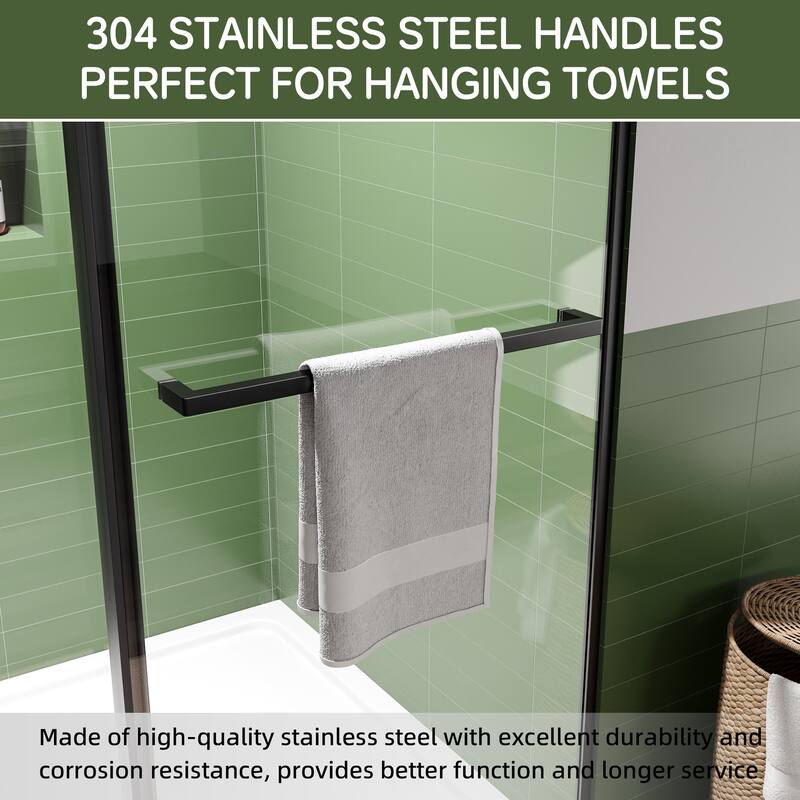 60x72 Single Sliding Shower Door, Slim Frame, 8mm Tempered Glass, Matte Black, 304 SS, 4 in Adjustable, Quiet Glide