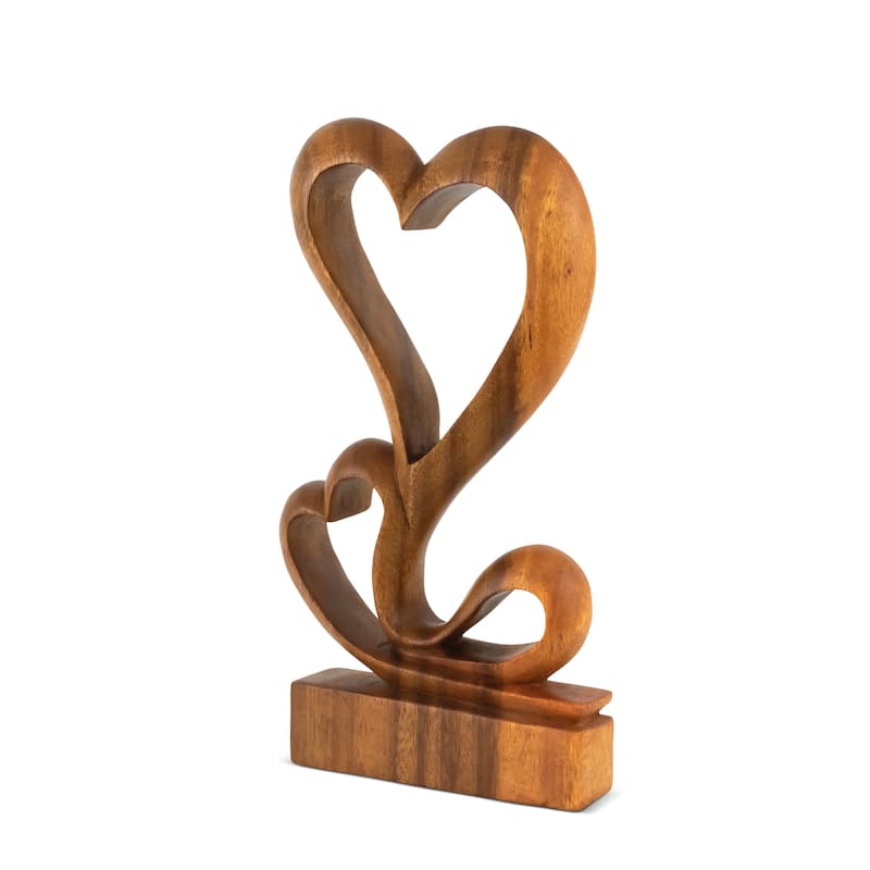 12" Wooden Handmade Abstract Sculpture Statue Handcrafted "Hearts Blossom" Gift Decorative Home Decor Figurine Accent Decoration